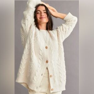 Jenni Kayne Cacoon Oversized Cardigan Merino Wool & Alpaca Knit in Cream Size XS